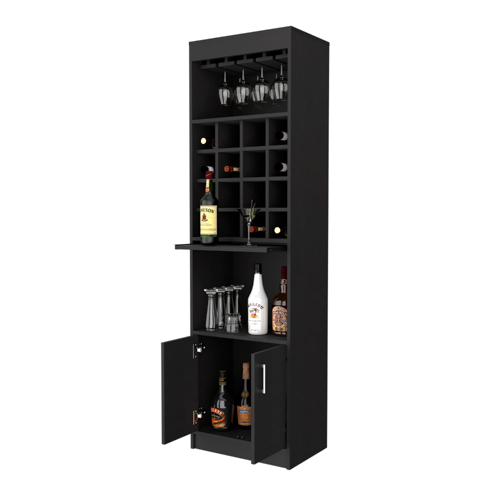 Black Wengue 16-Bottle 1-Shelf Bar Cabinet