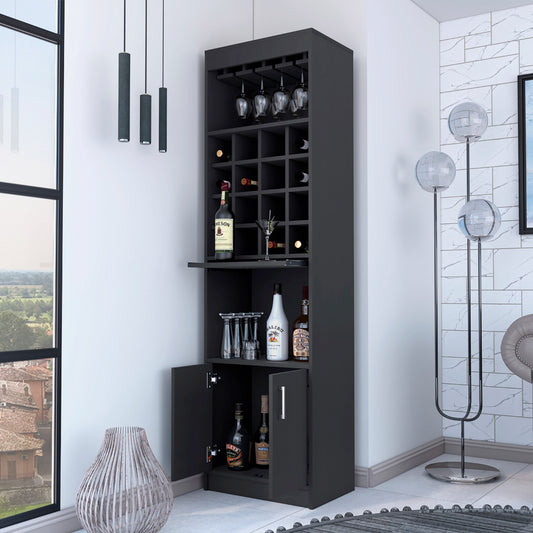 Black Wengue 16-Bottle 1-Shelf Bar Cabinet