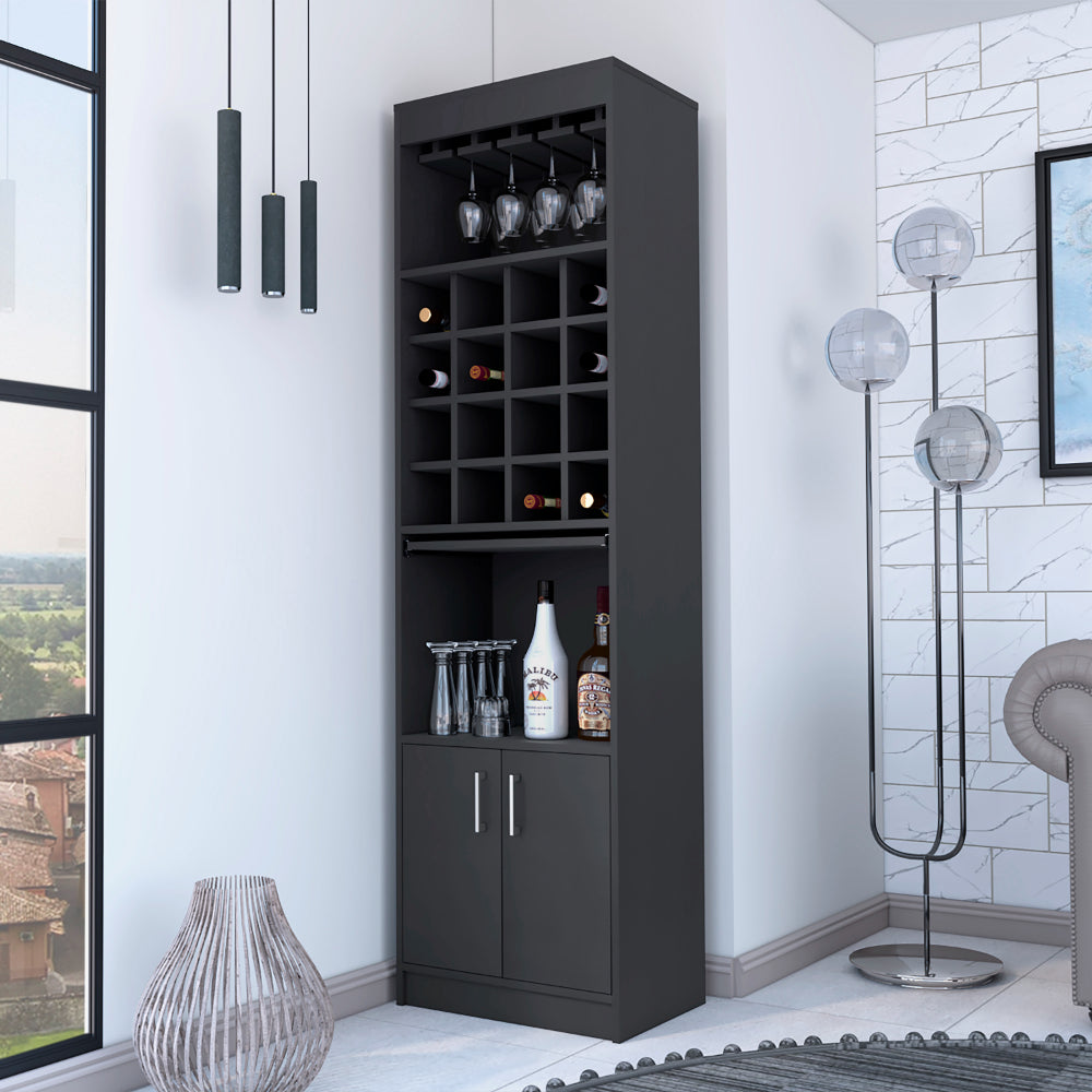 Black Wengue 16-Bottle 1-Shelf Bar Cabinet