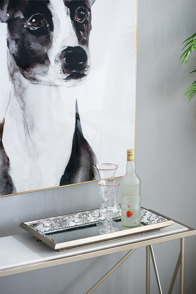 24&quot; x 15&quot; Antique Silver Rectangle Mirror with Floral Accents, Mirrored Display Tray, Hanging Wall Mirror