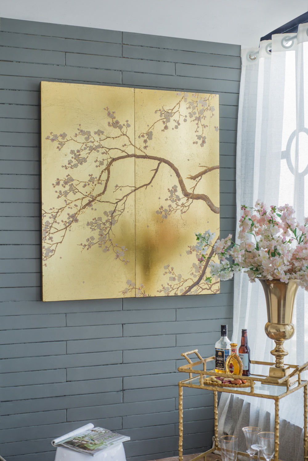 Set of 2 Cherry Blossom Wall Art Panels, Wall Decor for Living Room Dining Room Office Bedroom, 21.5&quot; x 47&quot;