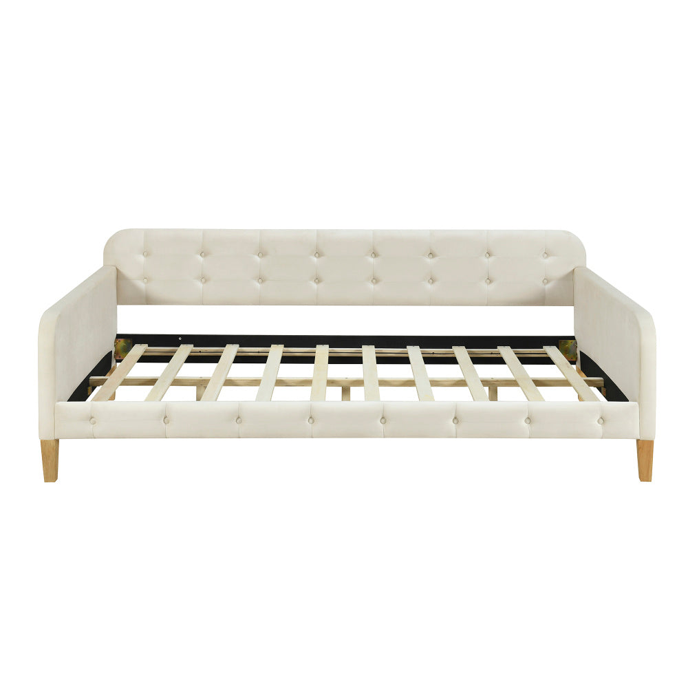 Twin Size Upholstered Daybed with 4 Support Legs, White